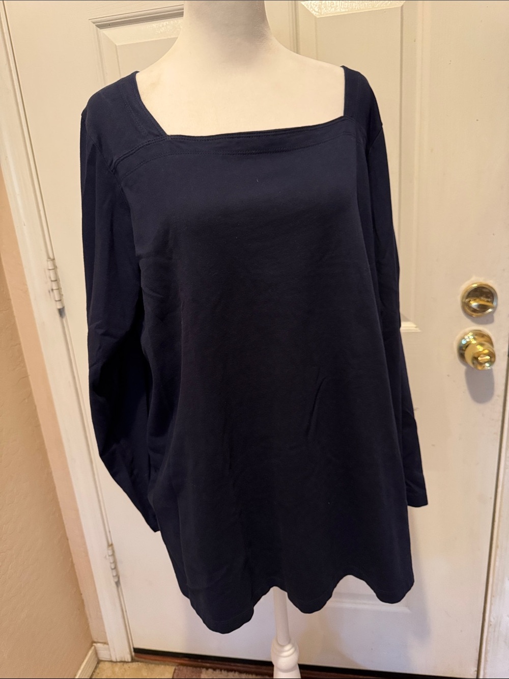Navy Square Neck Long Sleeve Tshirt